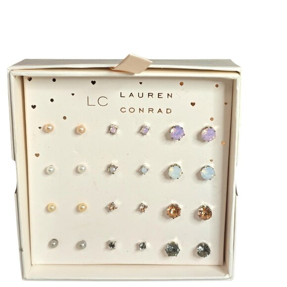 LC Lauren Conrad Women's Silver Plated Multi Color Stud Earrings Gift Box - Picture 1 of 3